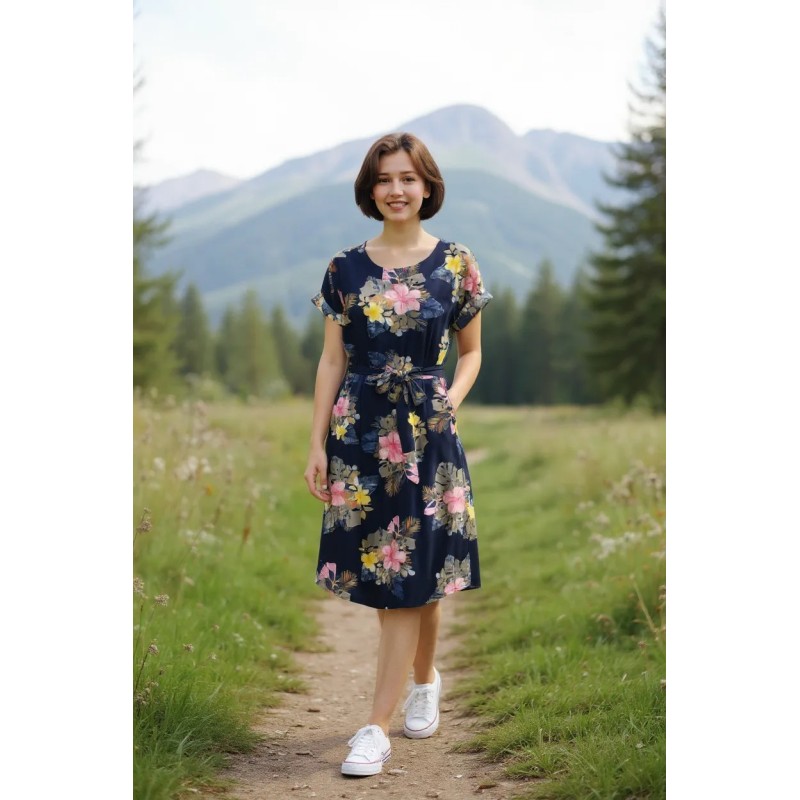 Robe bleu marine à fleurs