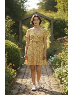 Robe moutarde à imprimé fleuri